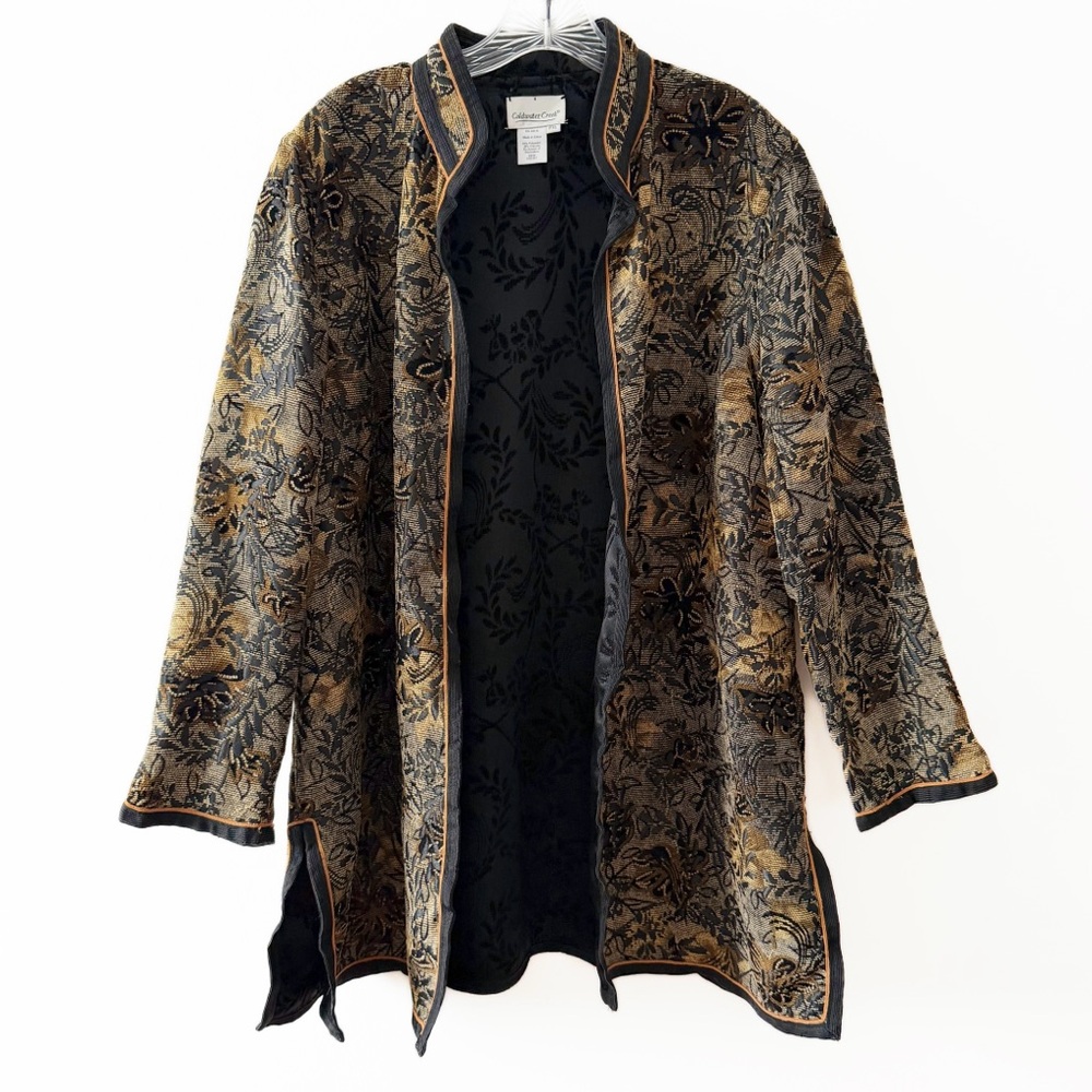 Coldwater Creek Reversible‎ Open Front Long Line Jacket Tapestry Jacquard XLP